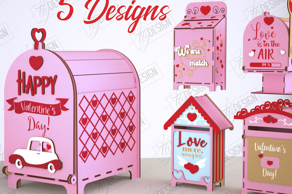 Σετ των 2 Intra απο ξύλο plywood 3mm-4mm πάχος γραμματοκιβωτίου για την Ημέρα του Αγίου Βαλεντίνου 3D | CNC Δίασταση 15x15 cm INTRAFABR-113840028