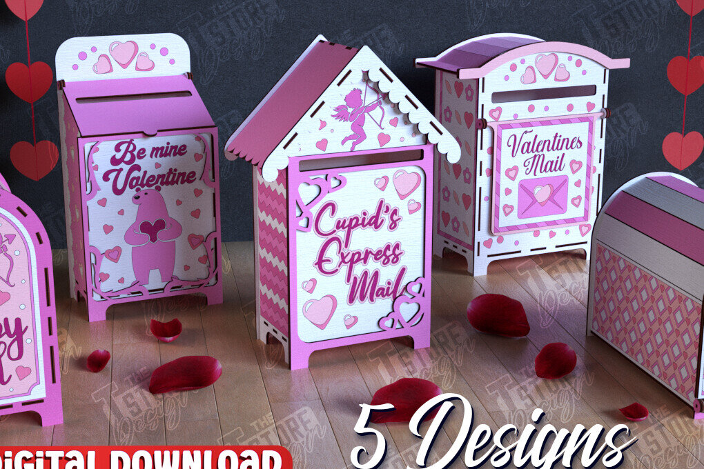 Σετ των 2 Intra απο ξύλο plywood 3mm-4mm πάχος γραμματοκιβωτίου για την Ημέρα του Αγίου Βαλεντίνου 3D | CNC Δίασταση 15x15 cm INTRAFABR-111229210