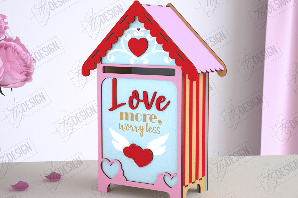 Σετ των 2 Intra απο ξύλο plywood 3mm-4mm πάχος 3D γραμματοκιβώτιο για την ημέρα του Αγίου Βαλεντίνου | Ραβασάκι Δίασταση 15x15 cm INTRAFABR-113839787