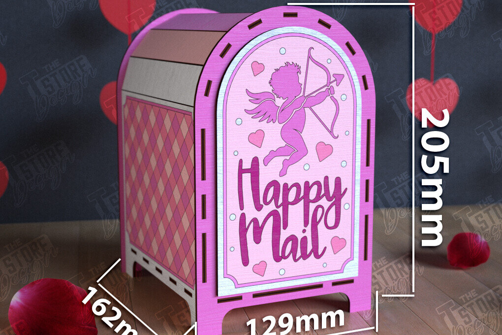 Σετ των 2 Intra απο ξύλο plywood 3mm-4mm πάχος 3D γραμματοκιβώτιο για την ημέρα του Αγίου Βαλεντίνου | Ταχυδρομική θυρίδα Δίασταση 15x15 cm INTRAFABR-111228987