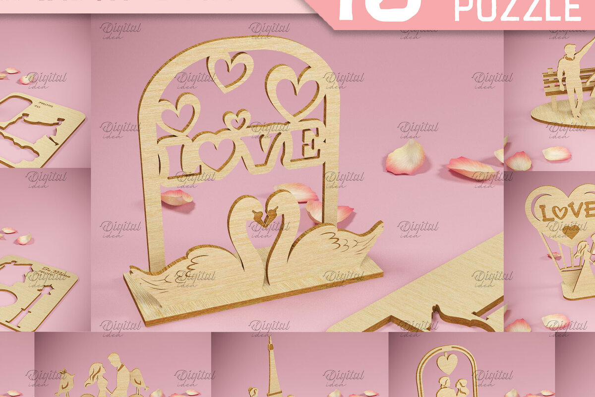 Σετ των 3 Intra απο ξύλο plywood 3mm-4mm πάχος παζλ για την Ημέρα του Αγίου Βαλεντίνου 3D Δίασταση 15x15 cm INTRAFABR-82900868