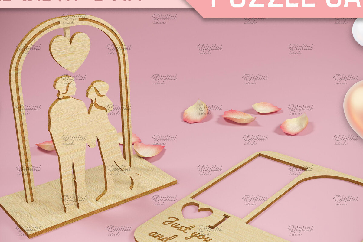 Σετ των 2 Intra απο ξύλο plywood 3mm-4mm πάχος 3D κάρτα παζλ του Αγίου Βαλεντίνου.  Δίασταση 15x15 cm INTRAFABR-82899282