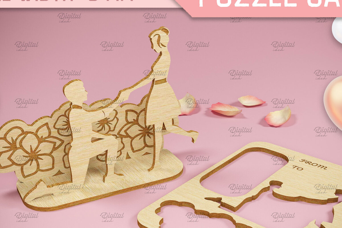 Σετ των 2 Intra απο ξύλο plywood 3mm-4mm πάχος 3D κάρτα παζλ του Αγίου Βαλεντίνου.  Δίασταση 15x15 cm INTRAFABR-82902182