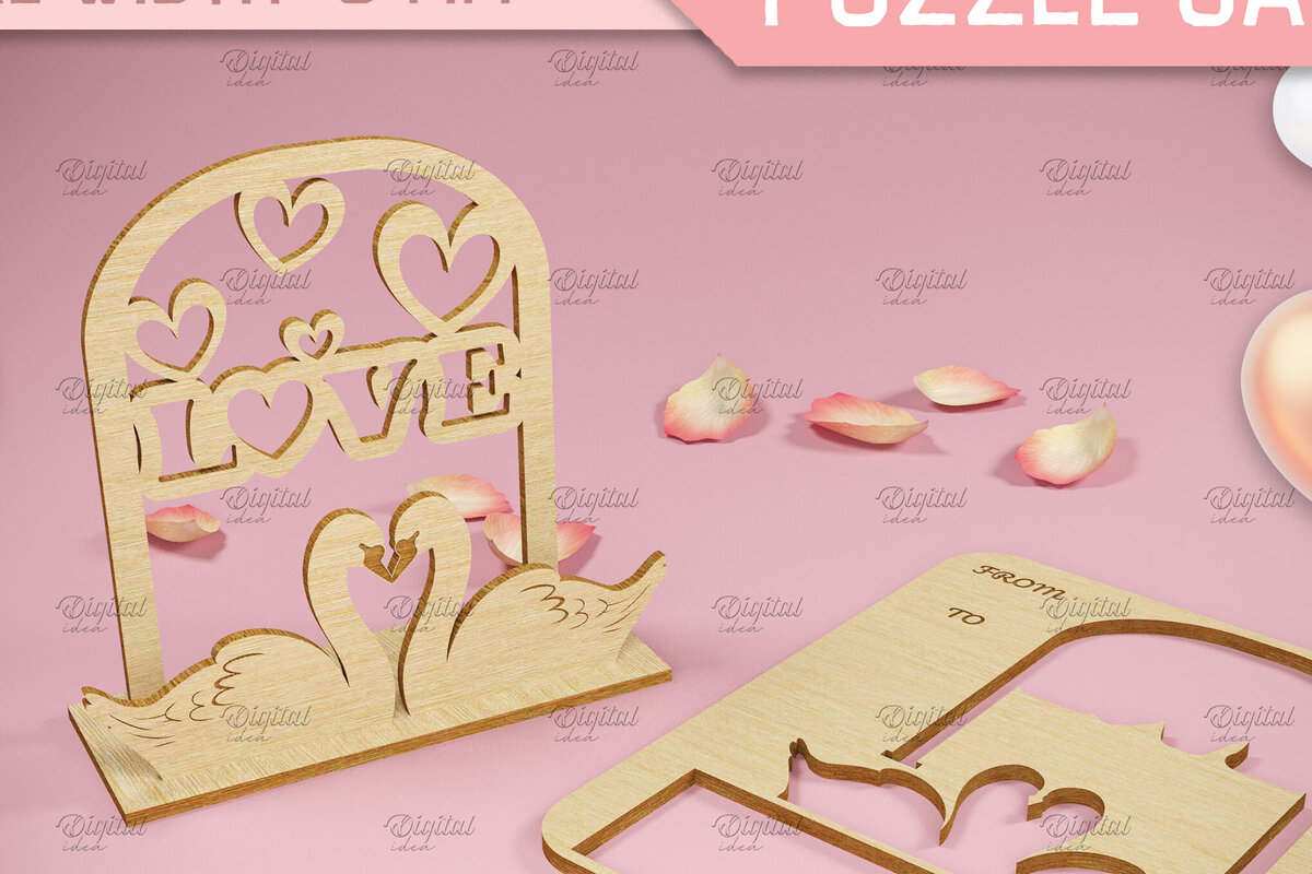 Σετ των 2 Intra απο ξύλο plywood 3mm-4mm πάχος 3D κάρτα παζλ του Αγίου Βαλεντίνου.  Δίασταση 15x15 cm INTRAFABR-82902199