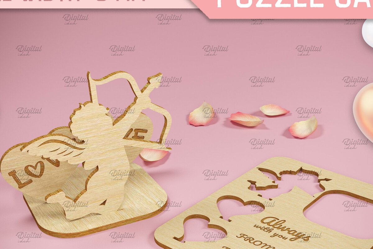 Σετ των 2 Intra απο ξύλο plywood 3mm-4mm πάχος 3D κάρτα παζλ του Αγίου Βαλεντίνου.  Δίασταση 15x15 cm INTRAFABR-82902220