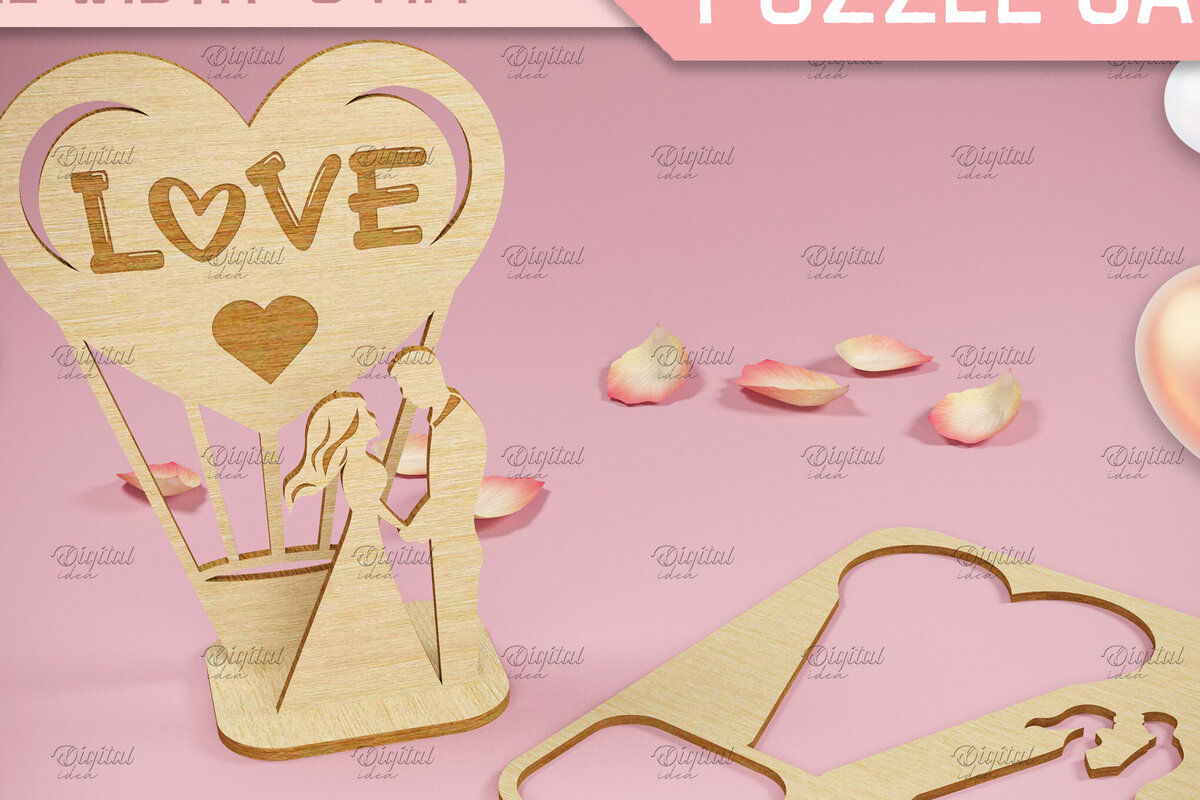 Σετ των 2 Intra απο ξύλο plywood 3mm-4mm πάχος 3D κάρτα παζλ του Αγίου Βαλεντίνου.  Δίασταση 15x15 cm INTRAFABR-82902241