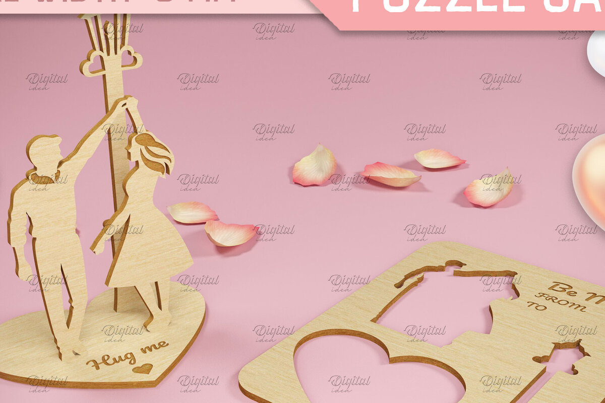 Σετ των 2 Intra απο ξύλο plywood 3mm-4mm πάχος 3D κάρτα παζλ του Αγίου Βαλεντίνου.  Δίασταση 15x15 cm INTRAFABR-82899120