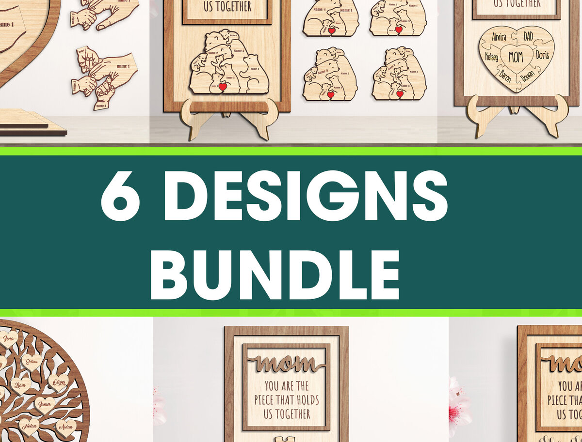 Σετ των 2 Intra απο ξύλο plywood 3mm-4mm πάχος κομμένων αρχείων για τη γιορτή της μητέρας 6 σχεδίων Δίασταση 15x15 cm INTRAFABR-95131359