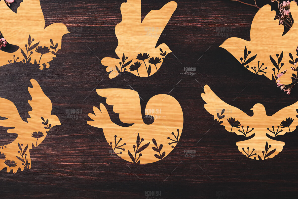 Σετ των 2 Intra απο ξύλο plywood 3mm-4mm πάχος 6 Dove Floral Δίασταση 15x15 cm INTRAFABR-119535003