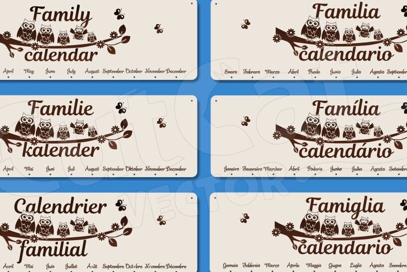 Σετ των 2 Intra απο ξύλο plywood 3mm-4mm πάχος 6 Οικογενειακό ημερολόγιο τοίχου διακοπών με κουκουβάγιες Δίασταση 15x15 cm INTRAFABR-119375744