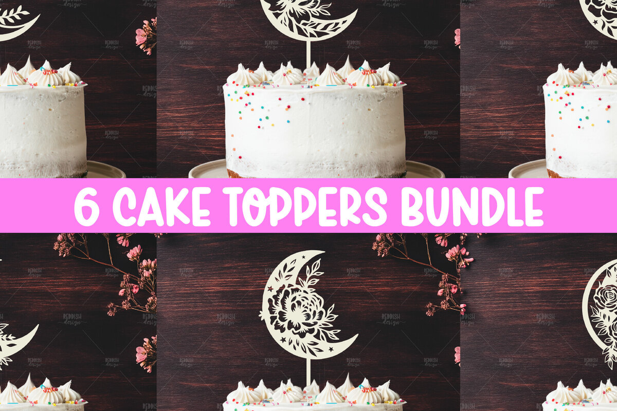 Σετ των 2 Intra απο ξύλο plywood 3mm-4mm πάχος 6 Floral Moon Cake Topper Δίασταση 15x15 cm INTRAFABR-119249407