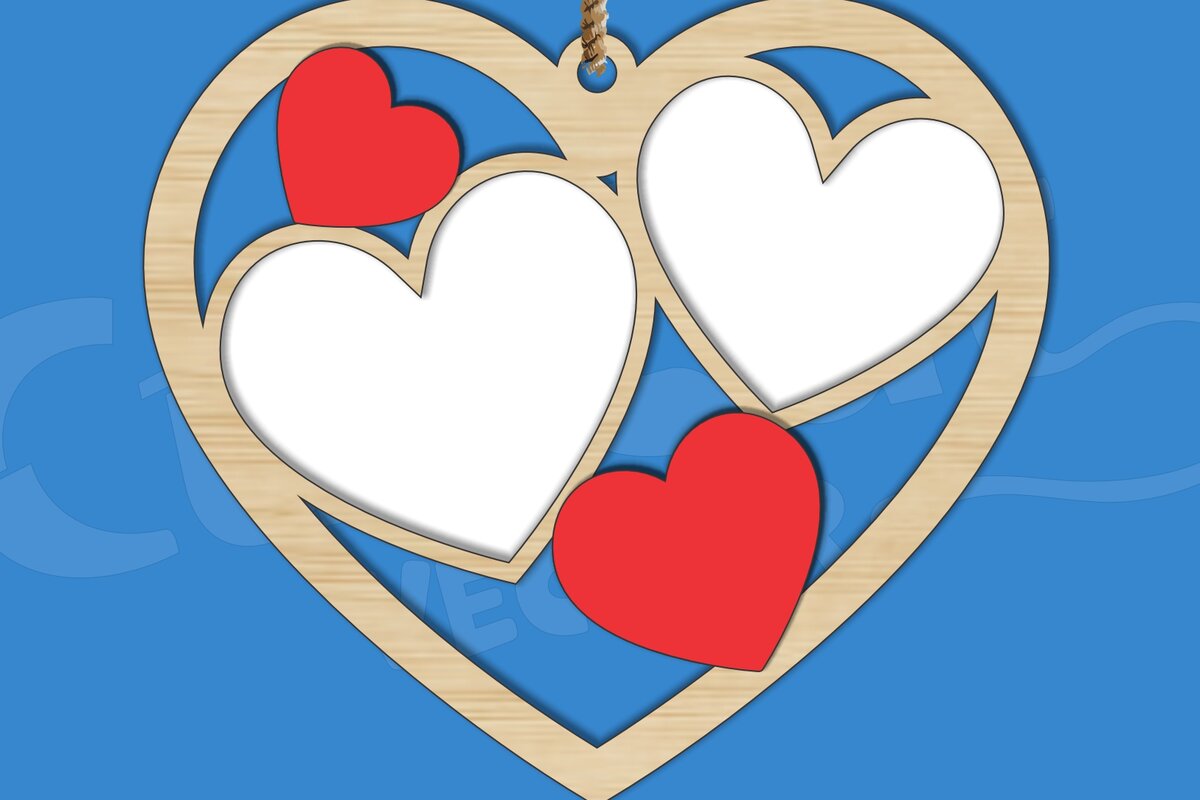 Σετ των 3 Intra απο ξύλο plywood 3mm-4mm πάχος 6 Κρεμαστές κορνίζες "Hearts" Δίασταση 10x10 cm INTRAFABR-119666169