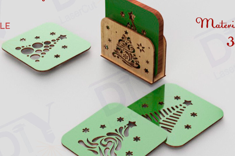 Σετ των 2 Intra απο ξύλο plywood 3mm-4mm πάχος Χριστουγεννιάτικο σουβέρ για κύπελλα 6 τμχ Δίασταση 15x15 cm INTRAFABR-109614842