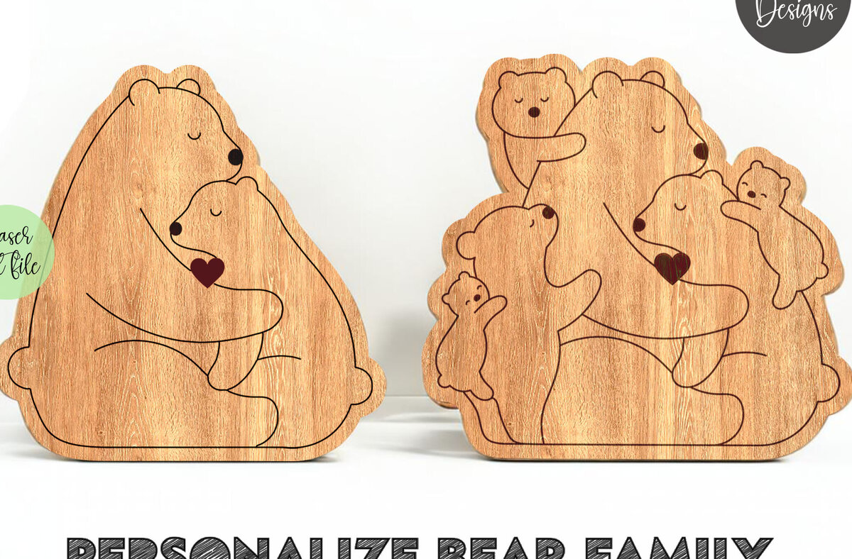 Intra απο ξύλο plywood 3mm-4mm πάχος 6 Εξατομικεύστε το Handmade Bear Family Δίασταση 30x20 cm INTRAFABR-101283317