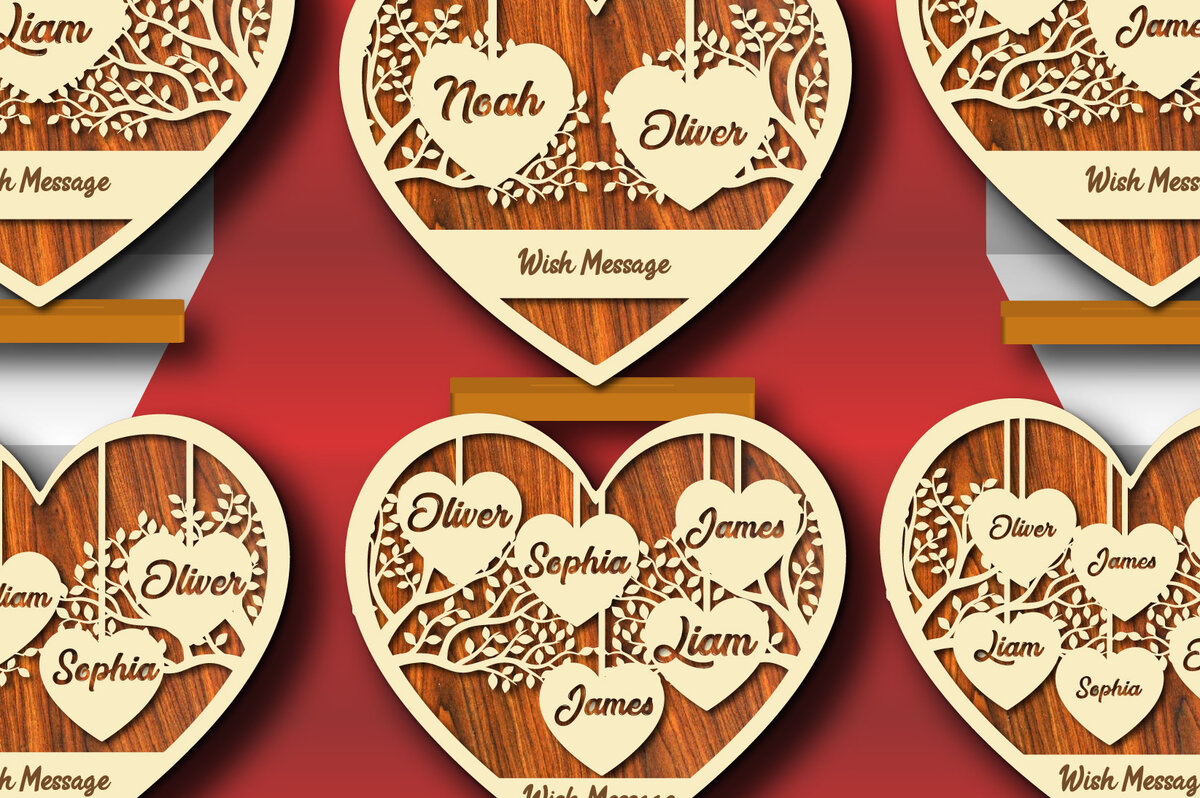 Intra απο ξύλο plywood 3mm-4mm πάχος Καρδιές μελών της οικογένειας του Αγίου Βαλεντίνου 6 στυλ Δίασταση 15x15 cm INTRAFABR-23631884