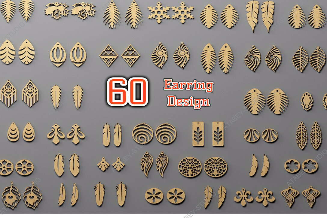 Σετ των 3 Intra απο ξύλο plywood 3mm-4mm πάχος 60 Σχέδια Σκουλαρίκια , Ξύλινα Σκουλαρίκια Δίασταση 3x3 cm INTRAFABR-68645988