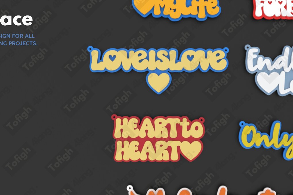 Σετ των 2 Intra απο ξύλο plywood 3mm-4mm πάχος Κολιέ με 7 νότες αγάπης σχέδιο κοπής με λέιζερ Δίασταση 20x20 cm INTRAFABR-111188855