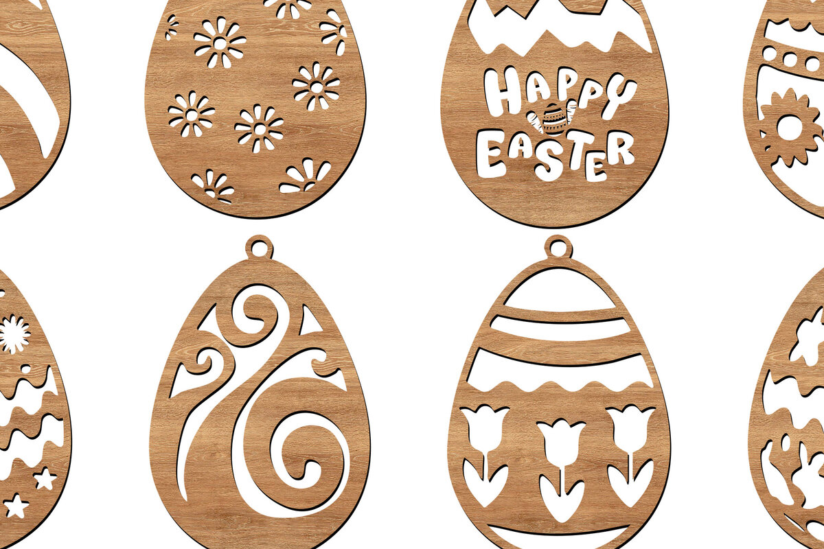 Σετ των 3 Intra απο ξύλο plywood 3mm-4mm πάχος 8 Αφηρημένη στολίδι πασχαλινών αυγών Δίασταση 10x10 cm INTRAFABR-112682013