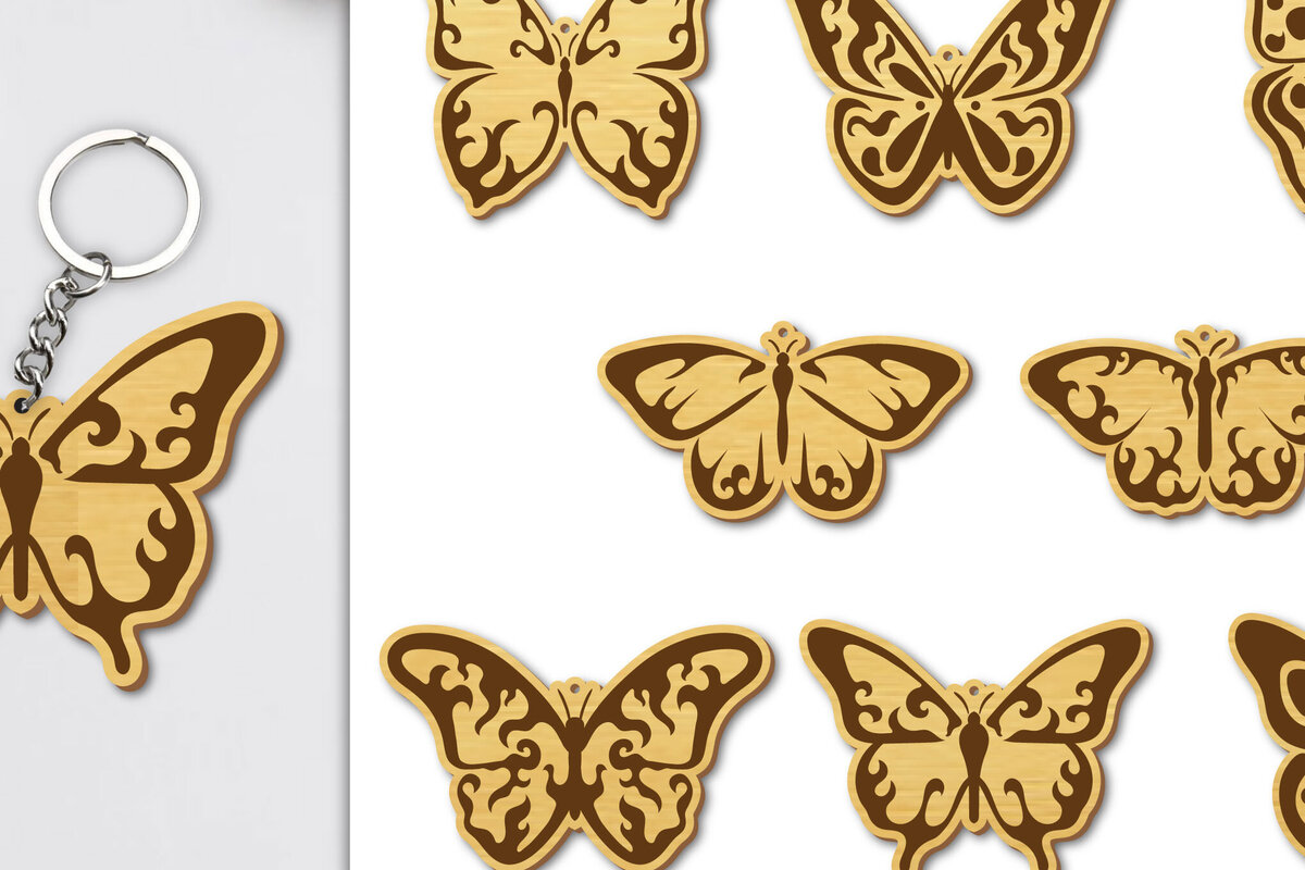 Σετ των 3 Intra απο ξύλο plywood 3mm-4mm πάχος 8 Design Butterfly Keychain  Δίασταση 6x6 cm INTRAFABR-99353770