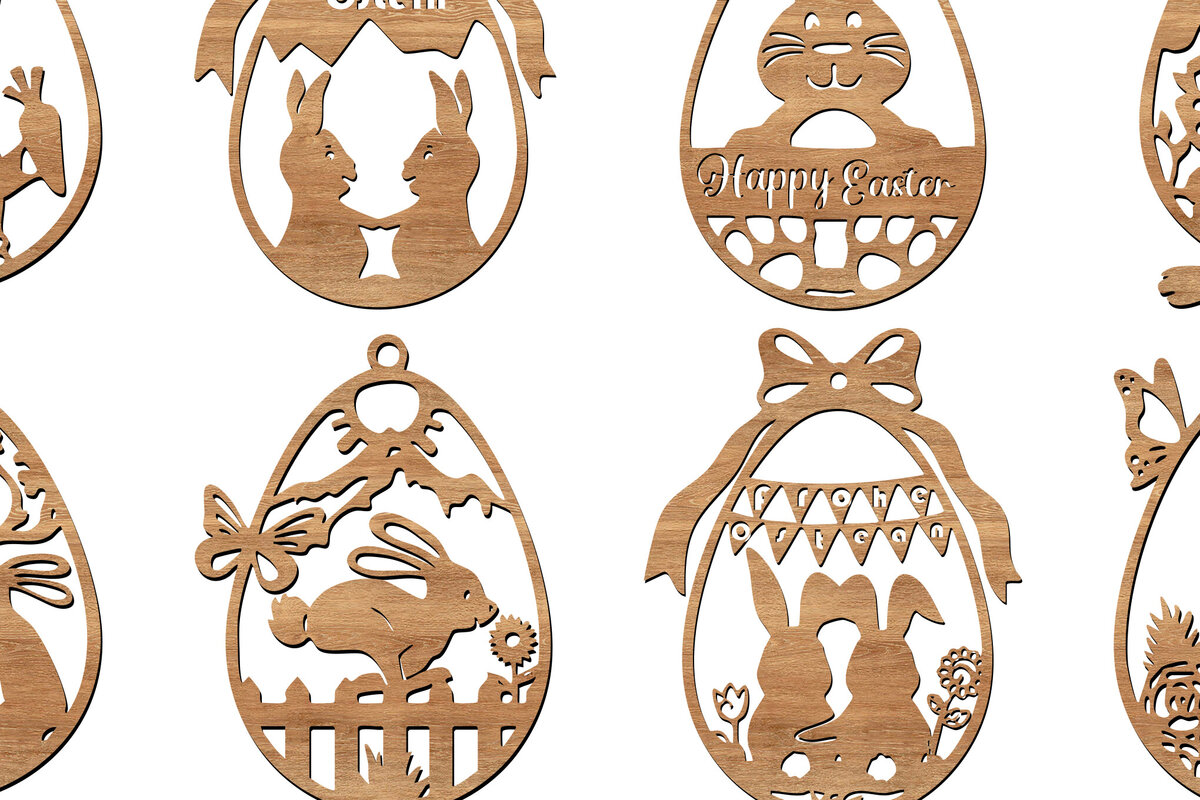 Σετ των 3 Intra απο ξύλο plywood 3mm-4mm πάχος 8 Πασχαλινά αυγά στολίδι Σχέδια κοπής με λέιζερ Δίασταση 10x10 cm INTRAFABR-112682084