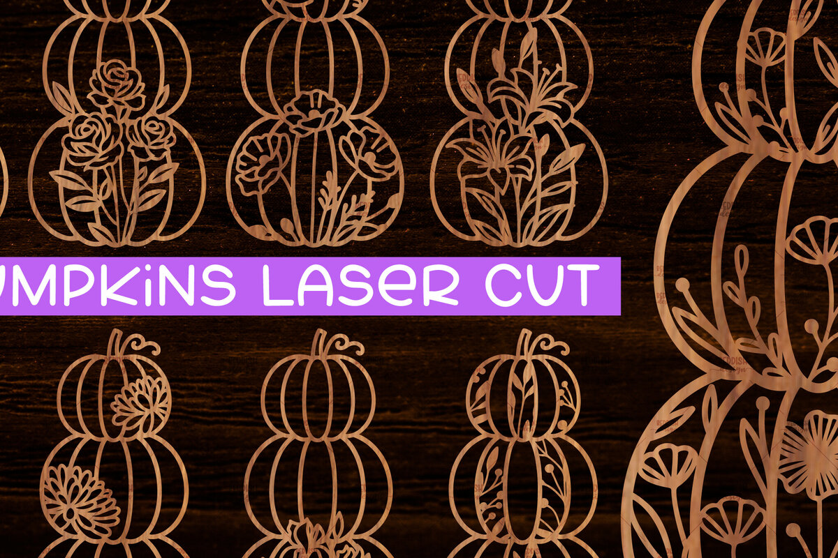 Σετ των 2 Intra απο ξύλο plywood 3mm-4mm πάχος 8 Floral Pumpkin Δίασταση 15x15 cm INTRAFABR-105689463