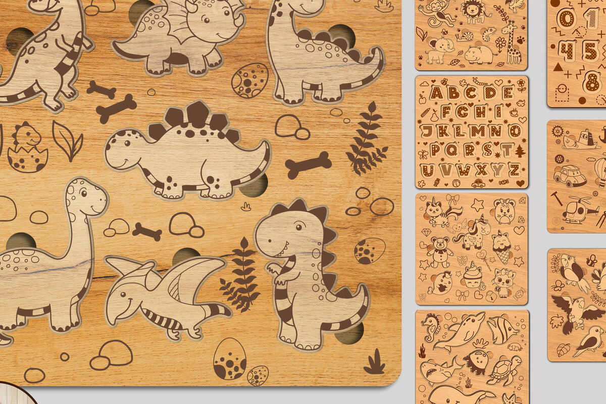 Intra απο ξύλο plywood 3mm-4mm πάχος Πρότυπο για 8 παιδικά παζλ Δίασταση 30x20 cm INTRAFABR-22020977