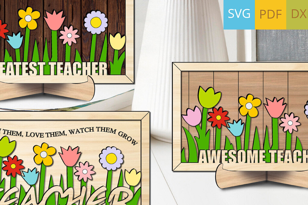 Σετ των 3 Intra απο ξύλο plywood 3mm-4mm πάχος 8 Πλαίσιο για την Ημέρα του Δασκάλου Λουλούδι Δίασταση 5x5 cm INTRAFABR-103443307