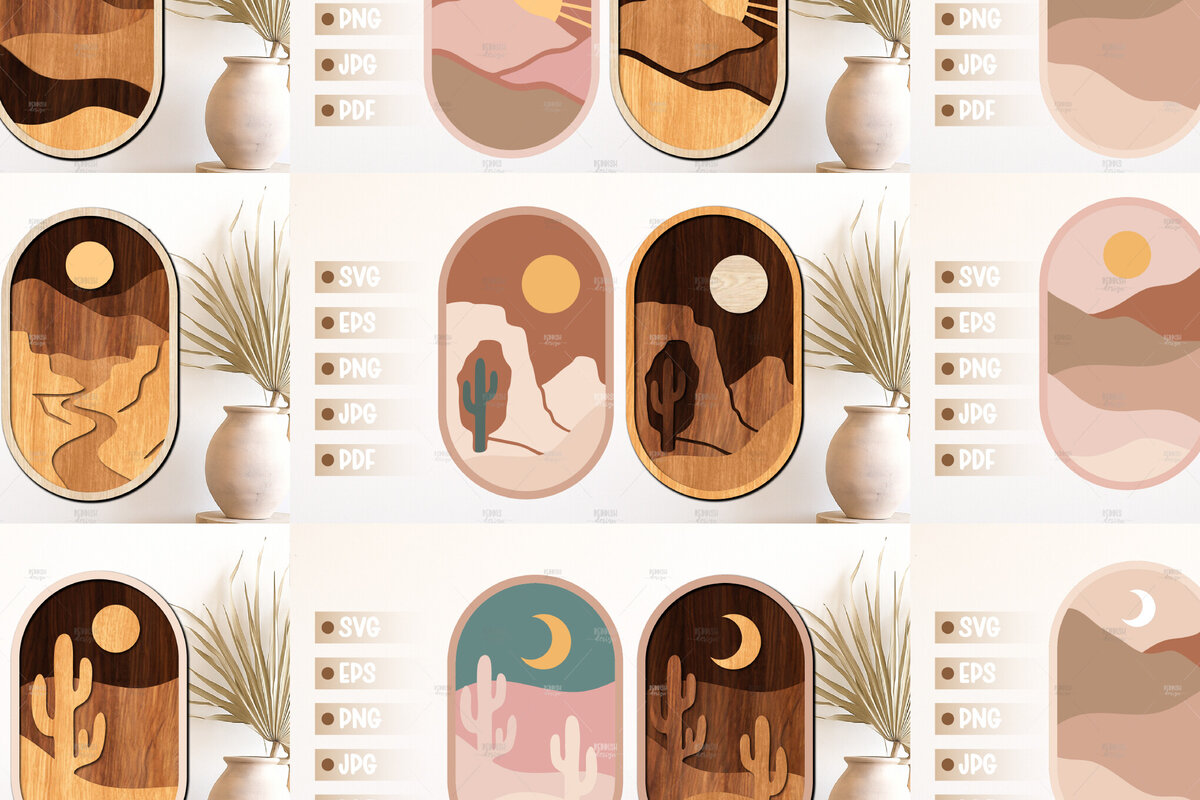 Intra απο ξύλο plywood 3mm-4mm πάχος 9 Boho Landscape Art Wall Art Δίασταση 40x40 cm INTRAFABR-124846505