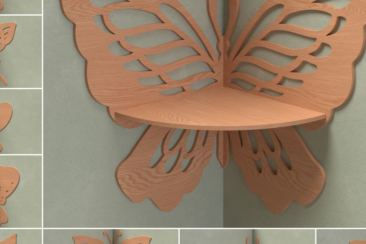 Σετ των 2 Intra απο ξύλο plywood 3mm-4mm πάχος 9 Σχέδια γωνιακών ραφιών πεταλούδας – Δίασταση 15x15 cm INTRAFABR-119044530