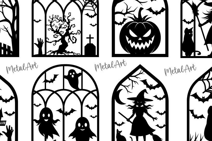 Intra απο ξύλο plywood 3mm-4mm πάχος 9 Halloween Spooky House Μεταλλικός τοίχος Δίασταση 40x40 cm INTRAFABR-104944154