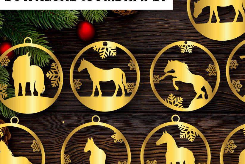 Σετ των 3 Intra απο ξύλο plywood 3mm-4mm πάχος 9 Χριστουγεννιάτικα στολίδια αλόγων - Δίασταση 8x8 cm INTRAFABR-70686154