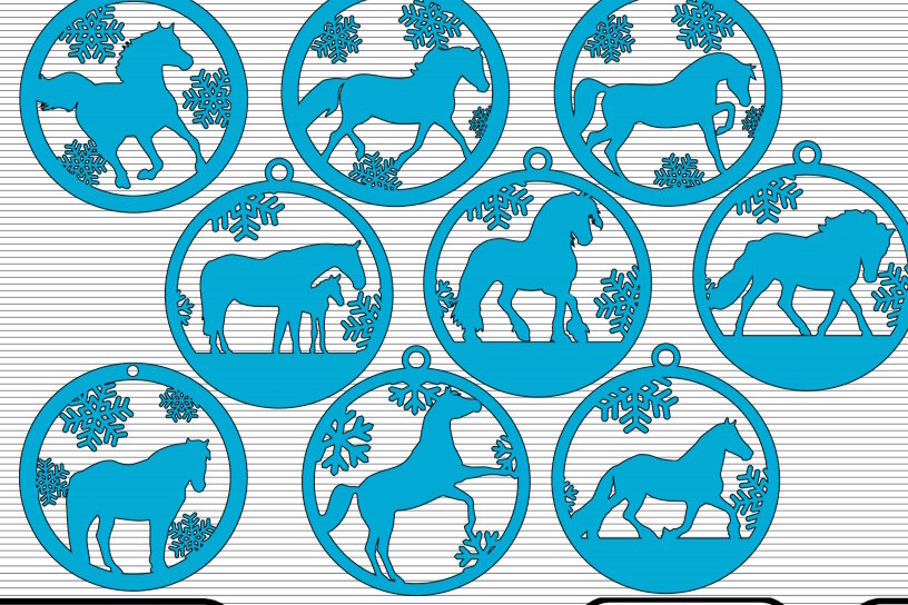 Σετ των 3 Intra απο ξύλο plywood 3mm-4mm πάχος 9 Χριστουγεννιάτικα στολίδια αλόγων - Δίασταση 8x8 cm INTRAFABR-49660226