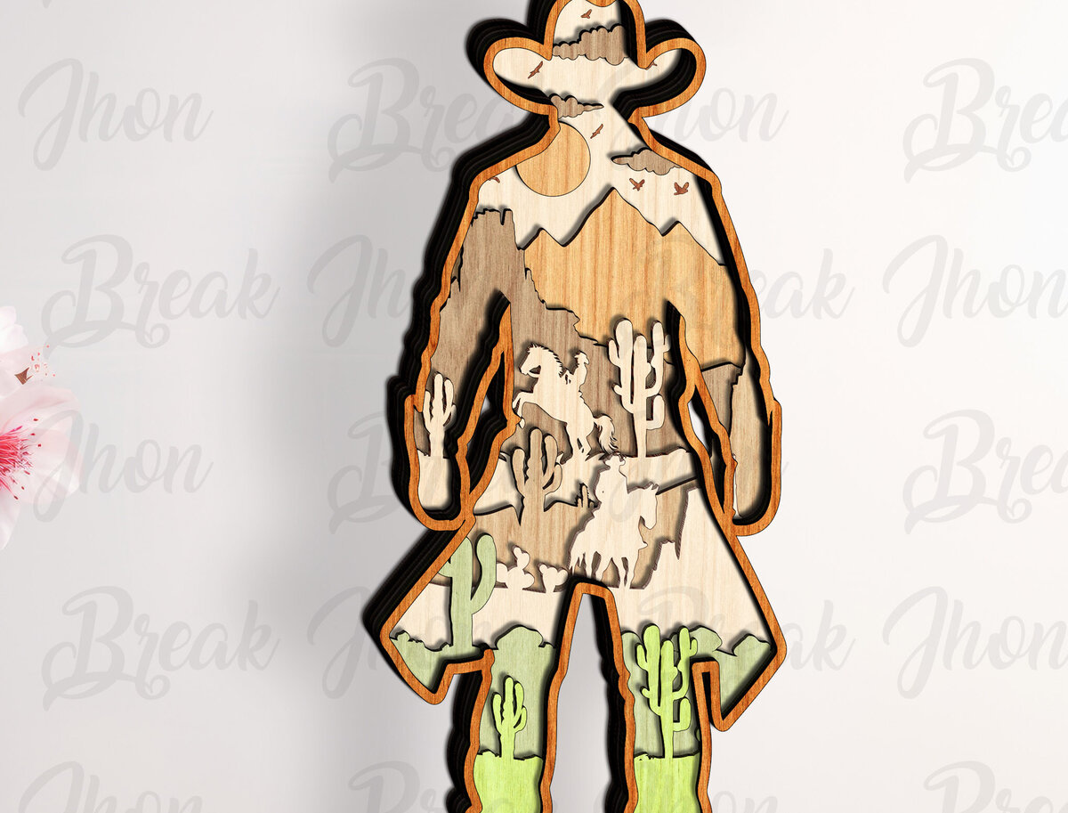 Σετ των 2 Intra απο ξύλο plywood 3mm-4mm πάχος 9 Layer Cowboy Art Piece για το Glowforge Δίασταση 15x15 cm INTRAFABR-113327274