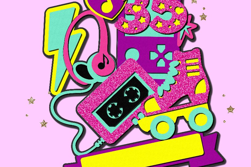 Σετ των 2 Intra απο ξύλο plywood 3mm-4mm πάχος 90s Party Cake Topper 3D Δίασταση 15x15 cm INTRAFABR-99414620