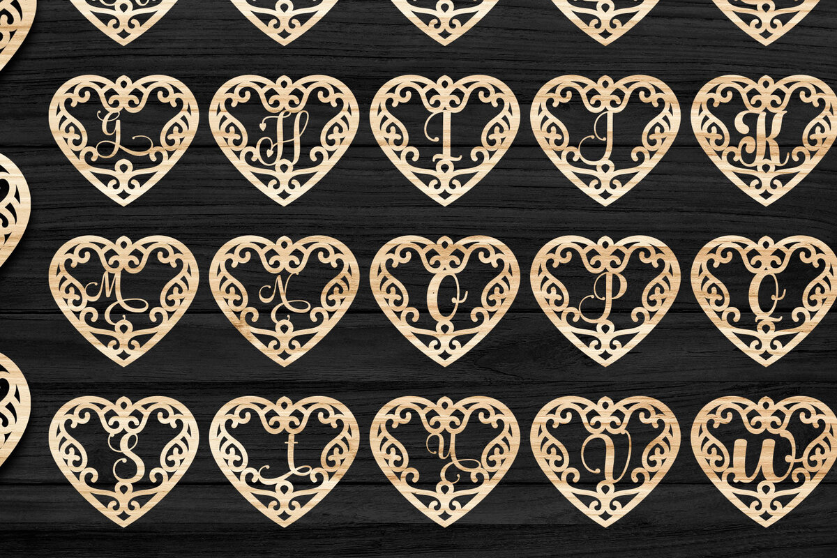 Σετ των 3 Intra απο ξύλο plywood 3mm-4mm πάχος Σκουλαρίκια σε σχήμα καρδιάς A-Z Δίασταση 3x3 cm INTRAFABR-70517726