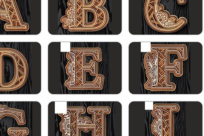 Intra απο ξύλο plywood 3mm-4mm πάχος A-Z Layered Floral Alphabet Multi Layer Δίασταση 30x30 cm INTRAFABR-35505730