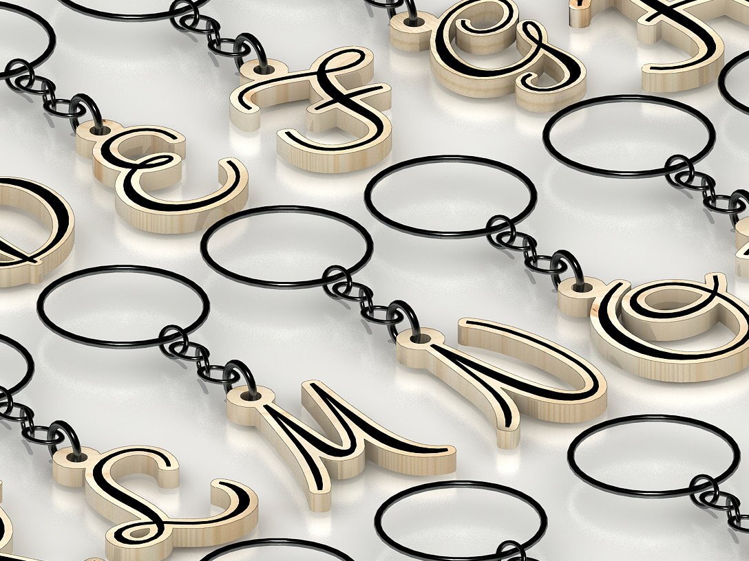 Σετ των 3 Intra απο ξύλο plywood 3mm-4mm πάχος κοπής με λέιζερ A-Z Letter / Μπρελόκ Δίασταση 6x6 cm INTRAFABR-41516539