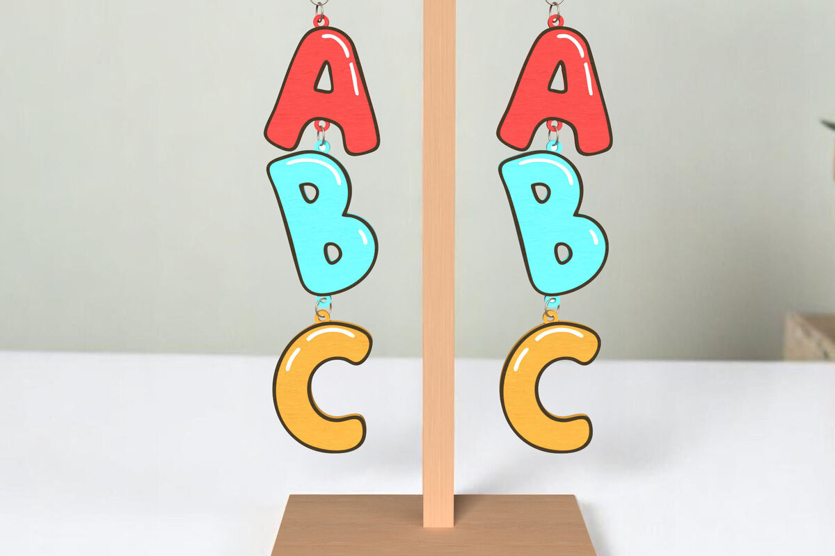 Σετ των 3 Intra απο ξύλο plywood 3mm-4mm πάχος ABC Letter Σκουλαρίκια Δίασταση 3x3 cm INTRAFABR-121988724