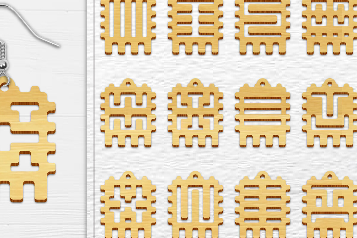 Σετ των 3 Intra απο ξύλο plywood 3mm-4mm πάχος Αφηρημένη δέσμη κοπής σκουλαρίκια με λέιζερ Δίασταση 3x3 cm INTRAFABR-101769275