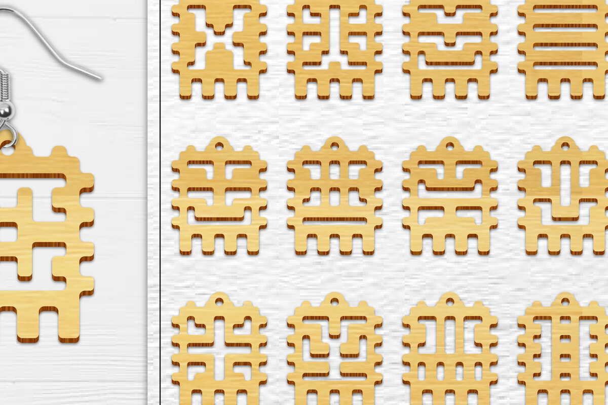 Σετ των 3 Intra απο ξύλο plywood 3mm-4mm πάχος Αφηρημένα σκουλαρίκια  Δίασταση 3x3 cm INTRAFABR-101769363