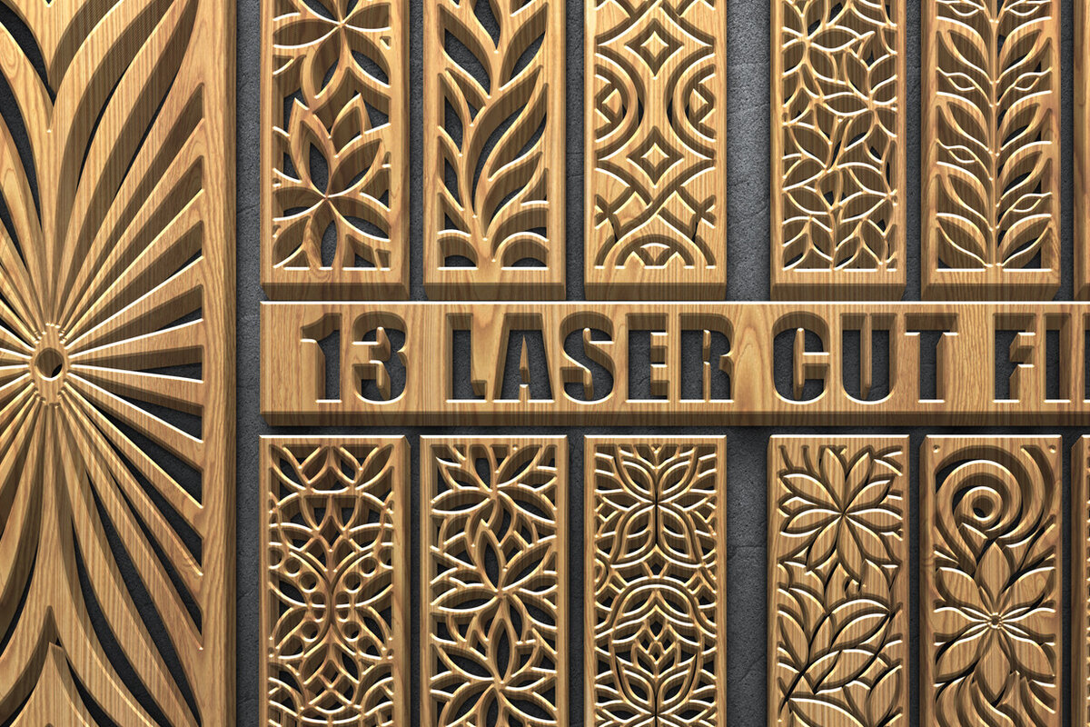 Σετ των 2 Intra απο ξύλο plywood 3mm-4mm πάχος Αφηρημένα Floral γεωμετρικά πάνελ Δίασταση 13x13 cm INTRAFABR-122880145