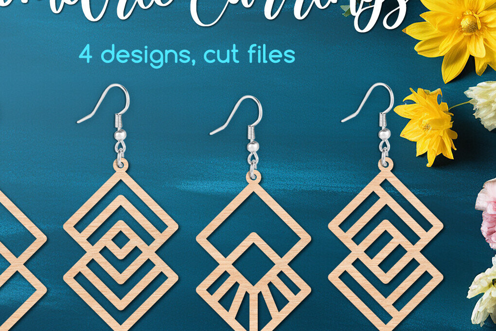 Σετ των 3 Intra απο ξύλο plywood 3mm-4mm πάχος Αφηρημένα γεωμετρικά σκουλαρίκια κομμένο Δίασταση 3x3 cm INTRAFABR-121243448