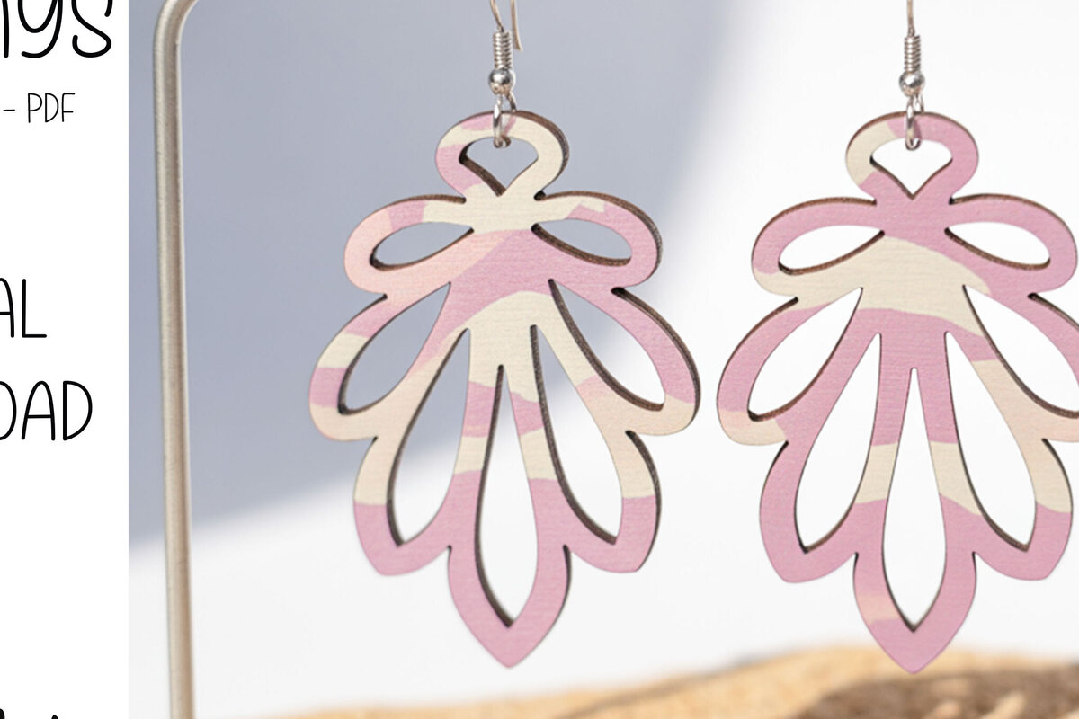 Σετ των 3 Intra απο ξύλο plywood 3mm-4mm πάχος Αφηρημένα σκουλαρίκια με αποκοπή φύλλων Δίασταση 3x3 cm INTRAFABR-122380072