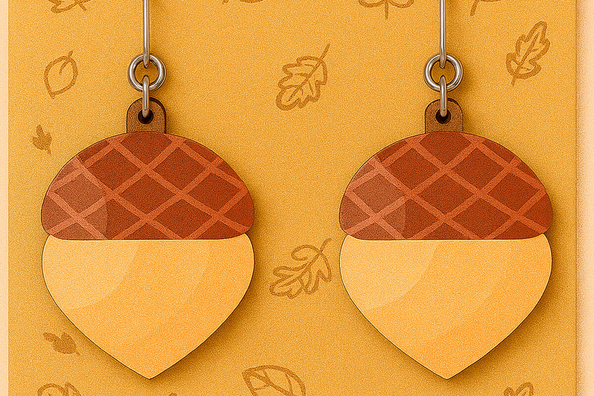 Σετ των 3 Intra απο ξύλο plywood 3mm-4mm πάχος Acorn Σκουλαρίκια Φθινοπωρινό Δίασταση 2x2 cm INTRAFABR-125310732