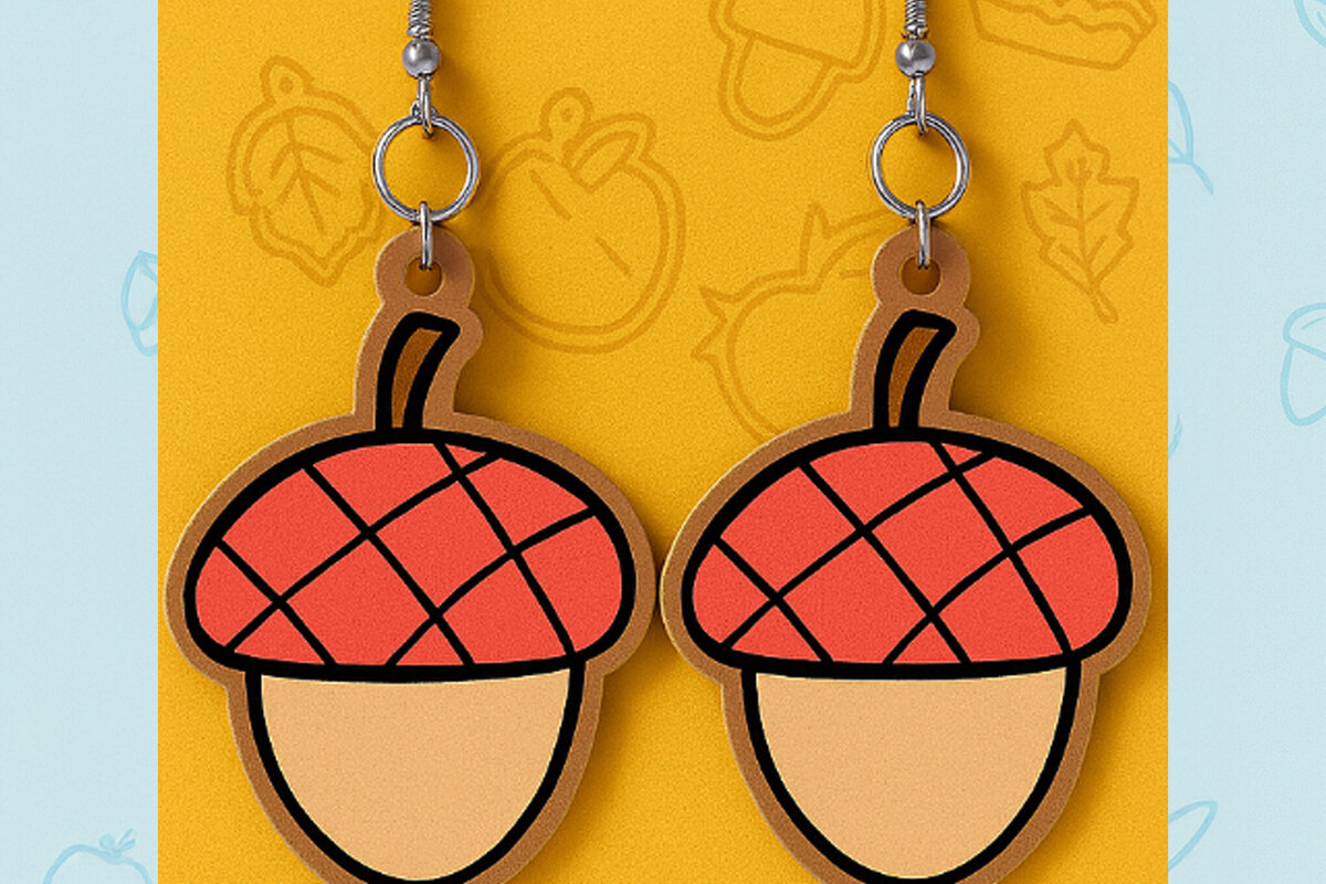 Σετ των 3 Intra απο ξύλο plywood 3mm-4mm πάχος Σκουλαρίκια Acorn Φθινοπωρινό σχέδιο Δίασταση 2x2 cm INTRAFABR-125298149