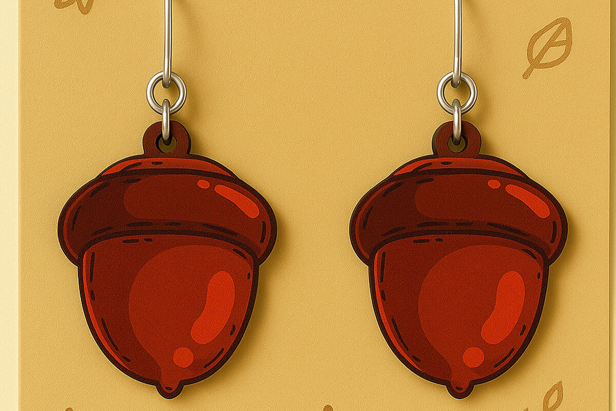 Σετ των 3 Intra απο ξύλο plywood 3mm-4mm πάχος Σκουλαρίκια Acorn Φθινοπωρινό σχέδιο Δίασταση 2x2 cm INTRAFABR-125232185