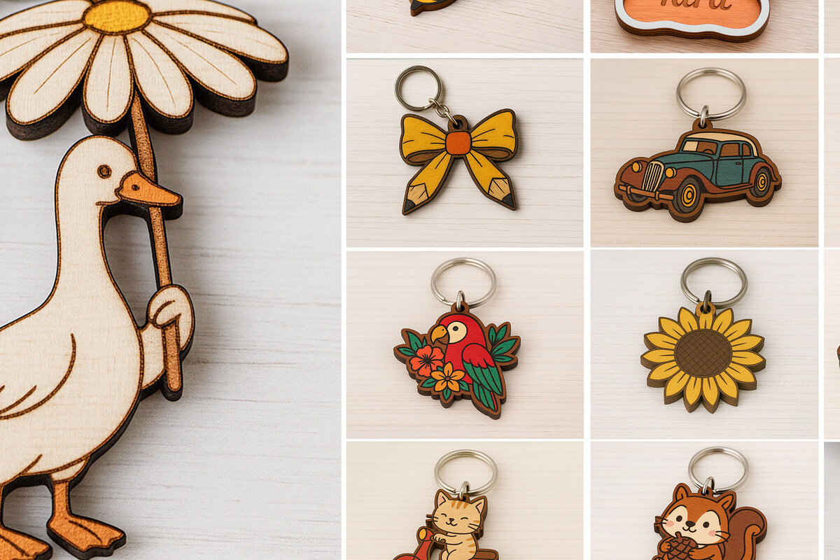 Σετ των 3 Intra απο ξύλο plywood 3mm-4mm πάχος Αξιολάτρευτο μπρελόκ Cut  Δίασταση 6x6 cm INTRAFABR-121334699