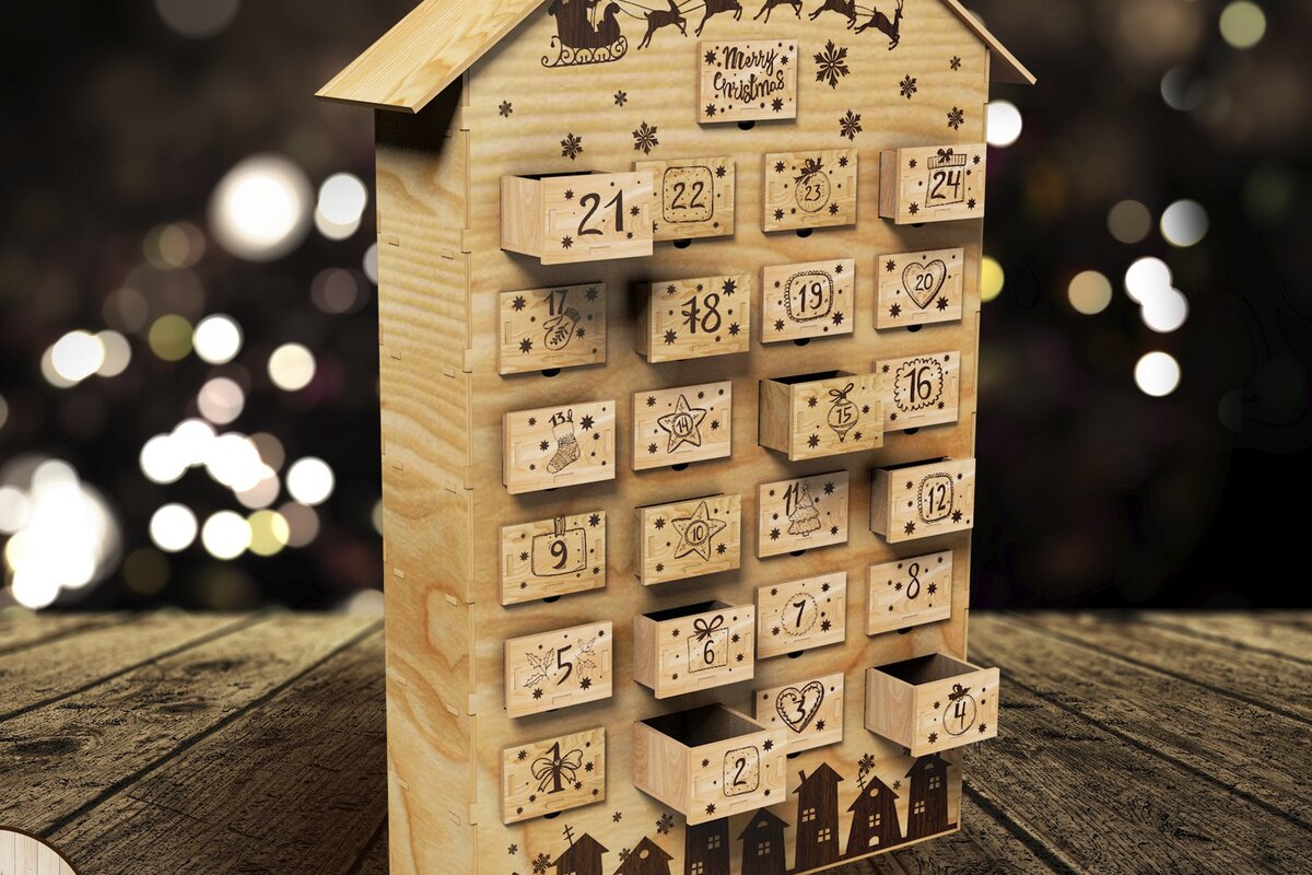 Σετ των 2 Intra απο ξύλο plywood 3mm-4mm πάχος ADVENT CALENDAR Ξύλο κοπής με λέιζερ Δίασταση 15x15 cm INTRAFABR-42507918