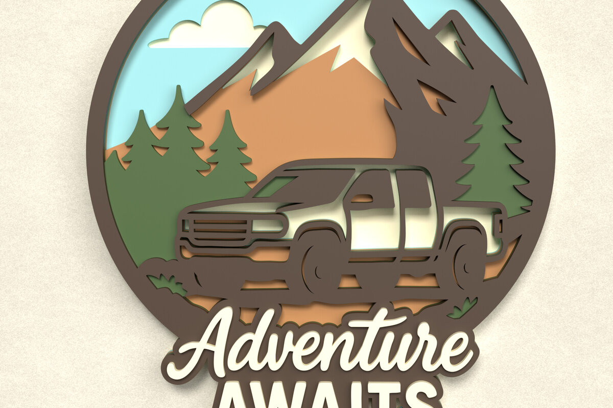 Σετ των 3 Intra απο ξύλο plywood 3mm-4mm πάχος Πινακίδα Truck Awaits Adventure Δίασταση 8x8 cm INTRAFABR-125220487