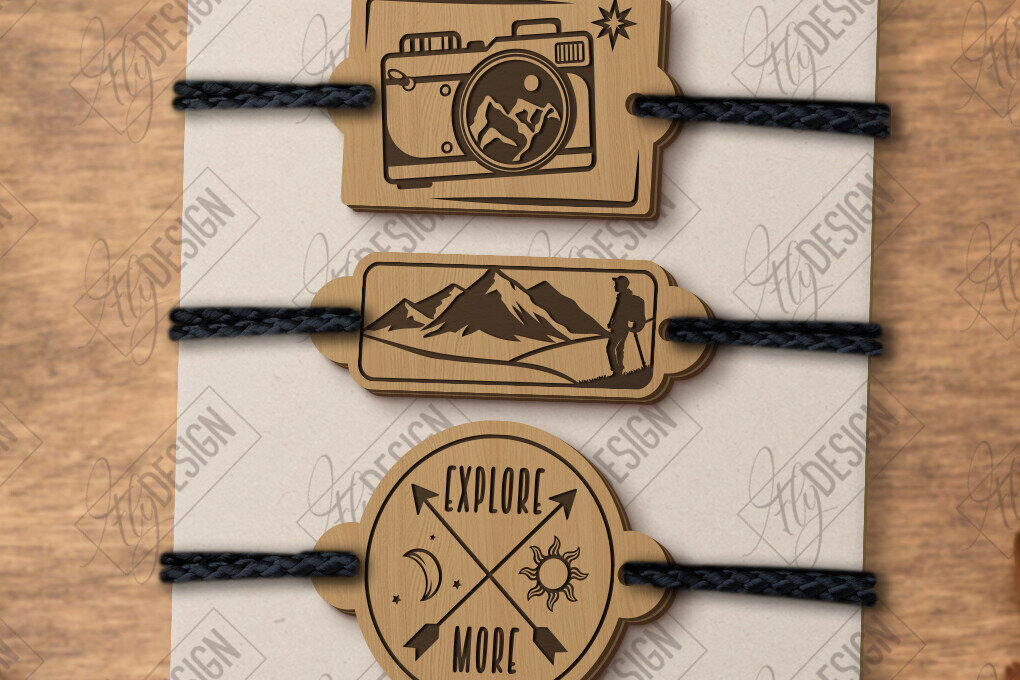 Σετ των 3 Intra απο ξύλο plywood 3mm-4mm πάχος Βραχιόλια περιπέτειας με λέιζερ Δίασταση 5x5 cm INTRAFABR-123747279